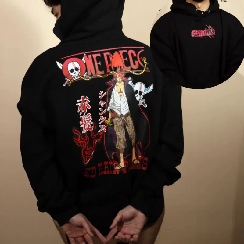 

25 Front and Back Print 4xl Black One Piece Figure Pocket Loose Autumn and Winter Y2K Thick Men's and Women's Hooded Sweatshirt