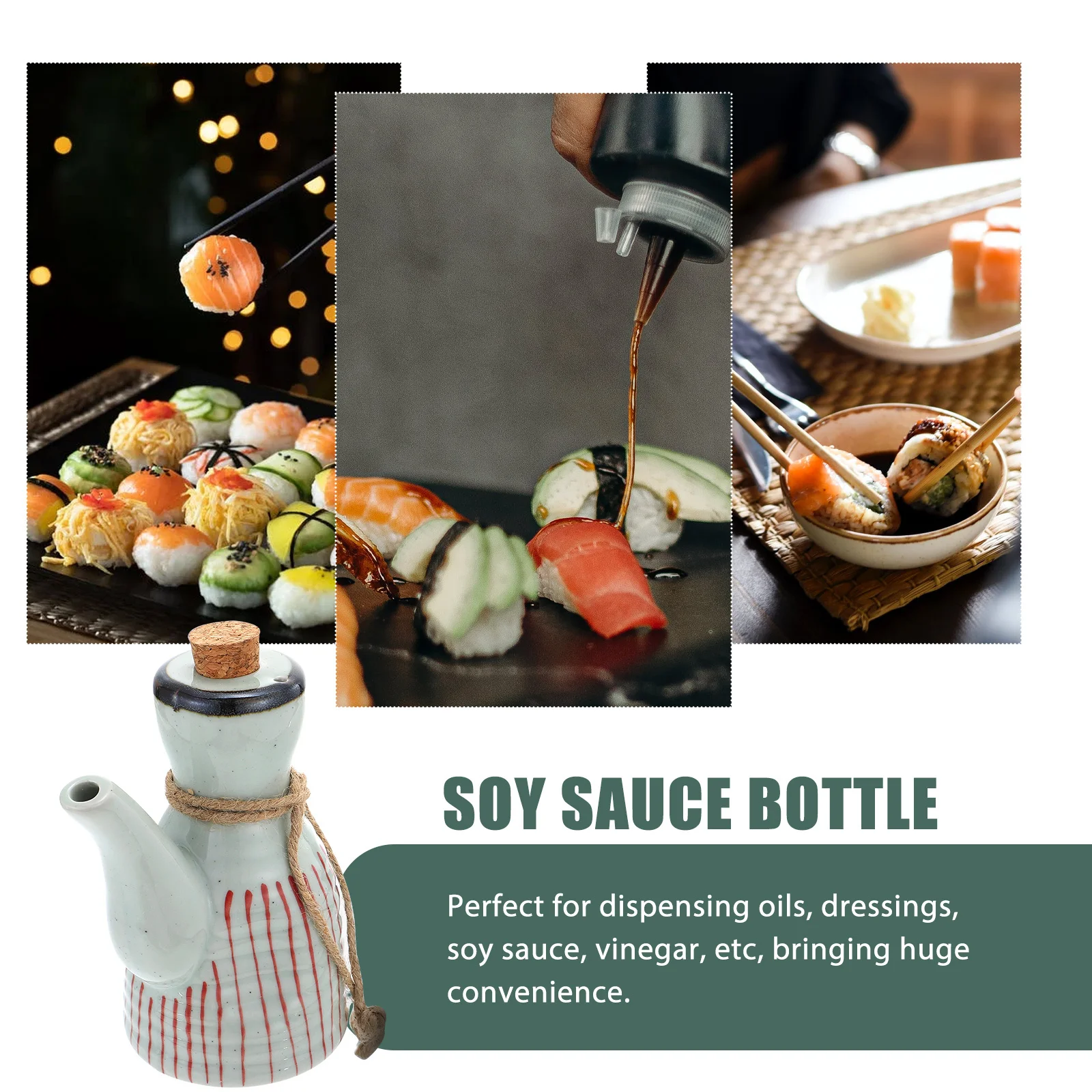 

Soy Sauce Dispenser 300Ml Ceramic Vinegar Jar Oil Bottle For Kitchen Seasoning Storage Japanese Style Cork Top Container