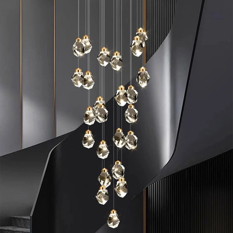 Imagem -02 - Modern Crystal Chandelier For Home Decoration Stair Pendant Lamp Living Room Pendant Lights Iluminação Interior