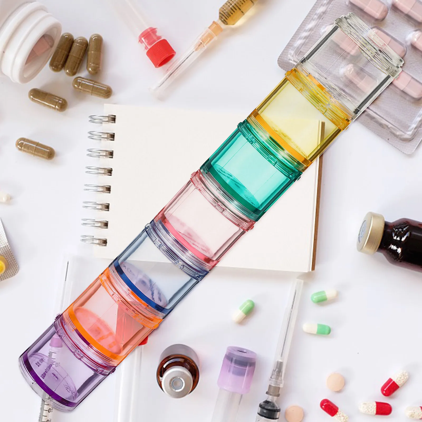 

7 Grid Portable Medicine Case Stackable Pills Organizer Weekly Pill Box Multi-Compartment Plastic Storage Container for Travel