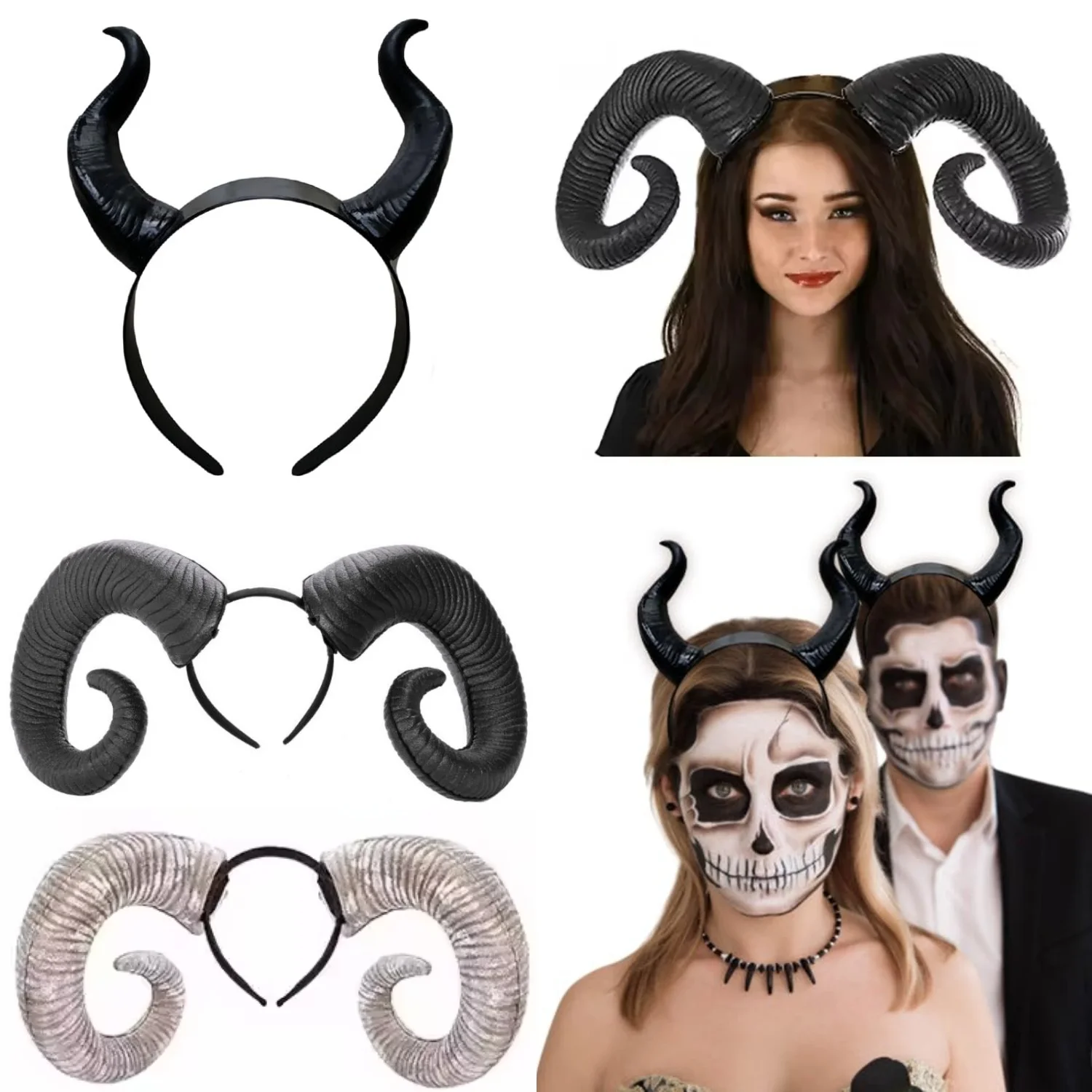 Halloween Party Carnival Queen Costume Prop Anime Masquerade Funny Sheep HornsHorn Headband Devil Ox Sheep Horns Gothic Cosplay