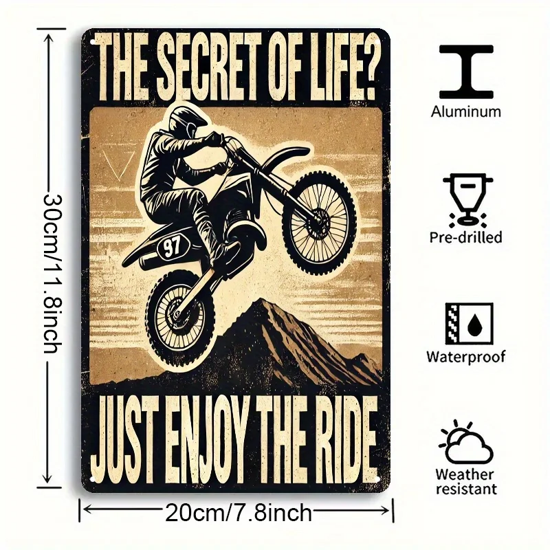 1pc Vintage Motocross Metal Sign - 19.81cm x 29.97cm Rustic Wall Art with 