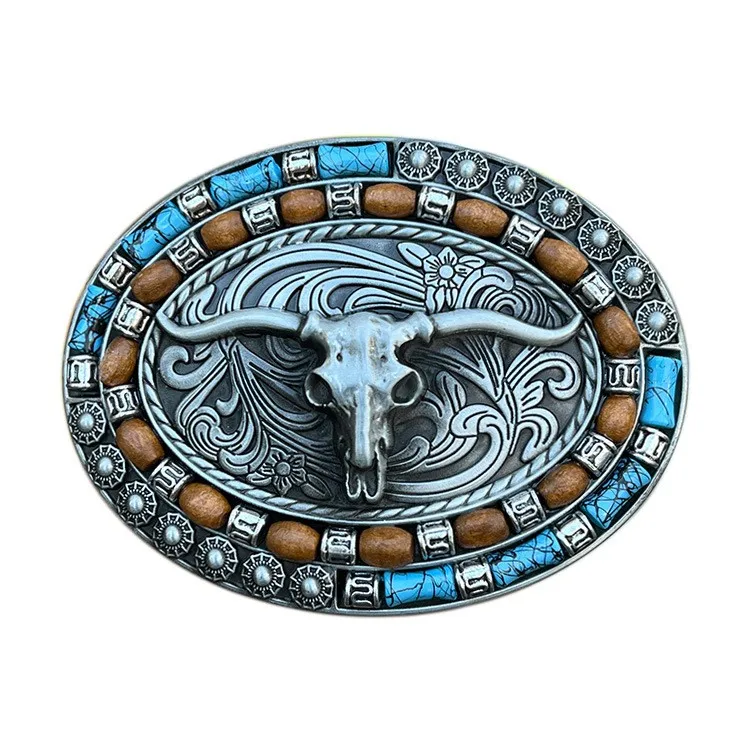 Neue Western Cowboy Glatte Schnalle Personalisierte Kreative Gürtel Schnalle Kopf Relief Große Blume Bull Kopf Gürtel DIY Zubehör – Detail 3