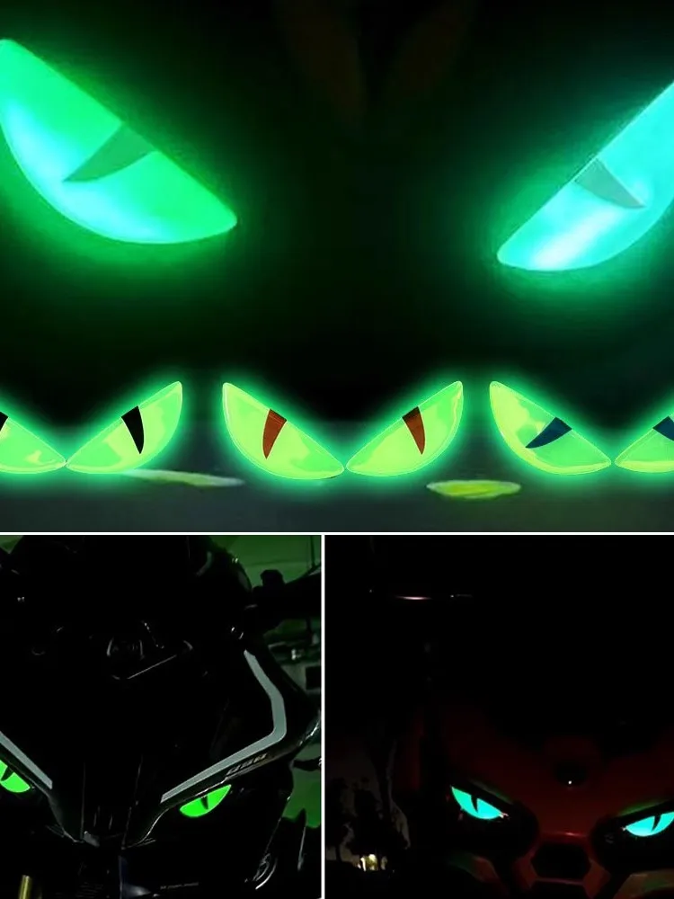 Autocollants lumineux 3D œil du diable pour casques de moto, décor de veilleuse, yeux mignons, autocollants réfléchissants en vinyle, accessoires