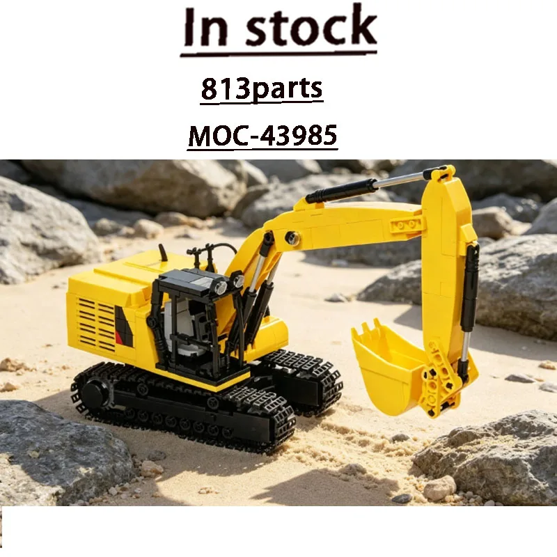 MOC-43985 City Construction Site Yellow Excavator Building Block Model, 813 Parts Creative Birthday MOC Custom Toy Gift