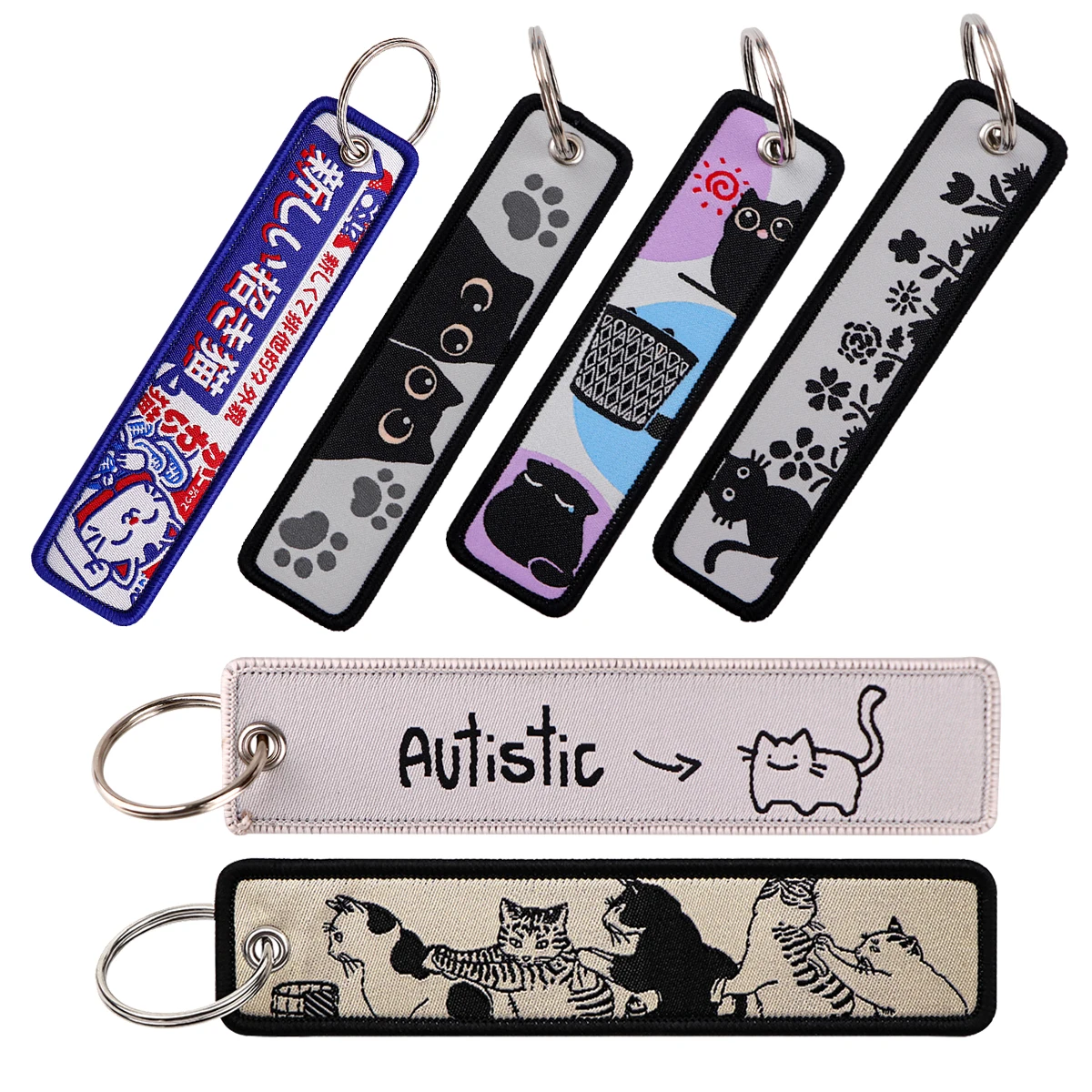 Cute Cat Embroidery Key Tag Cartoon Animals Keychains For Women Men Car Motorcycles Accessories Keyring Holder Holiday GIft