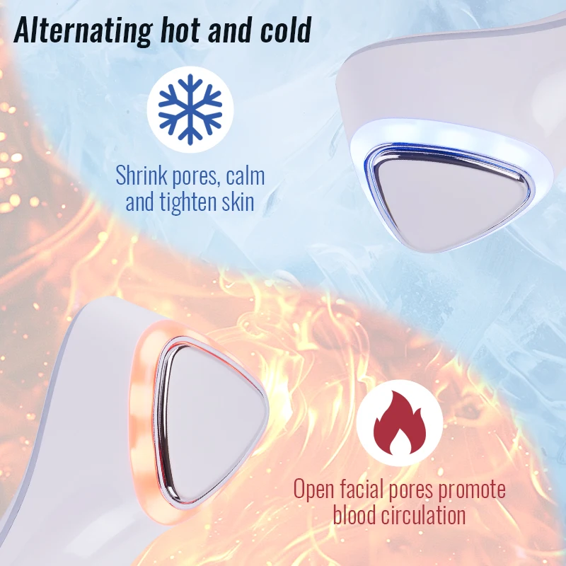 2025 Nuevo dispositivo de terapia de luz roja y azul: masajeador facial frío/caliente con vibración sónica para acné, arrugas y estiramiento de la piel