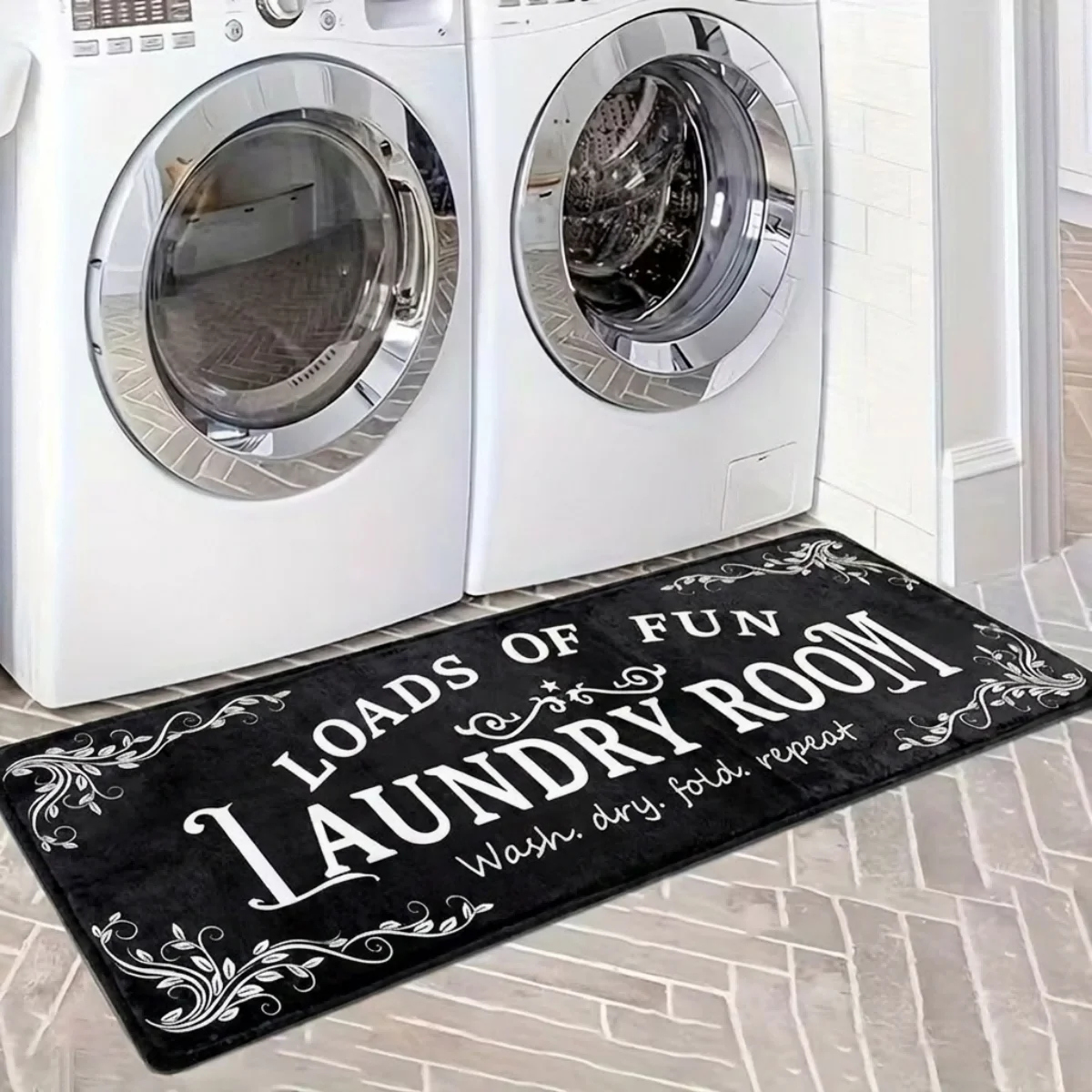 Square Kitchen Mat Soft Plush Flannel Rug Water Absorbent Non Slip Floor Carpet for Bathroom