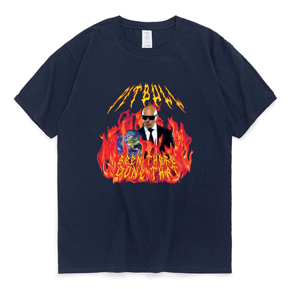 Heavy Metal Pitbull with Flames Classic T-Shirt MEN WOMEN Mr. Worldwide Gives Done That Tee Shirt Fashion Hip Hop Black T Shirt