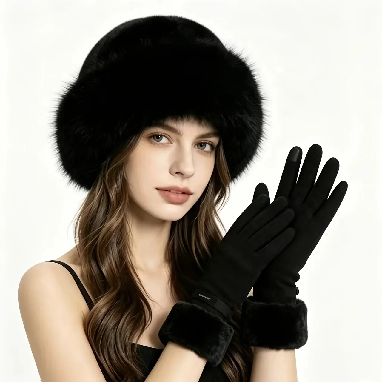 Hat and Glove Set, Brimless Hat for Women, Winter Hat for Women, Touch Screen Gloves for Women, Soft and Warm Lining