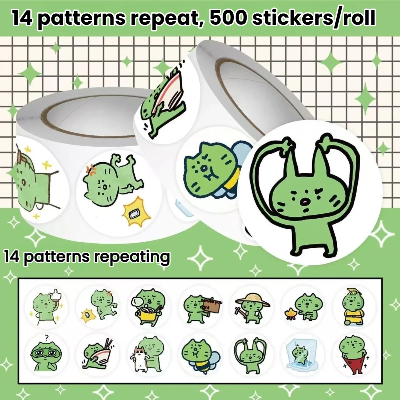 New 500 PCS Roll Stickers, Kawaii Anxiety Cat, Cute Cartoon Abstract Funny Expression Decals for Journals, Laptop, Phone Case