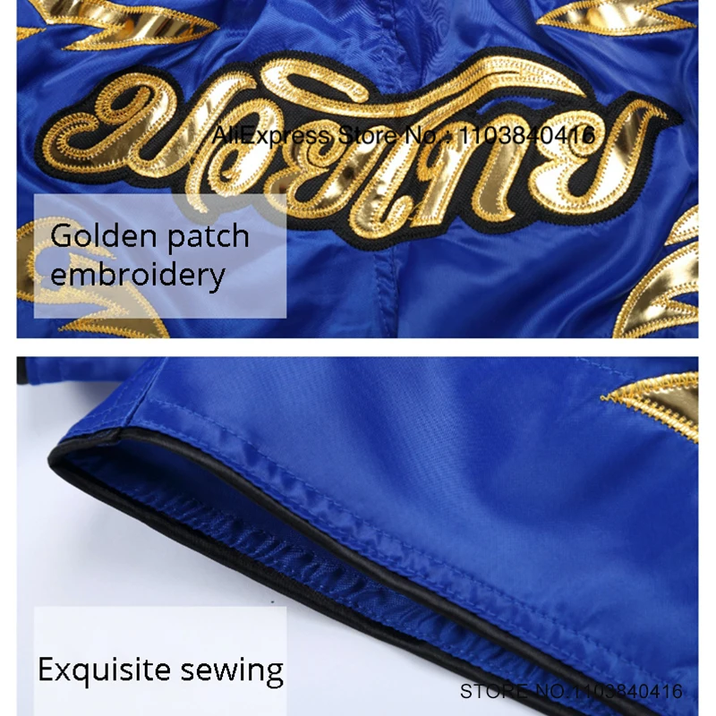 Shorts Muay Thai Boxing Shorts Men Women Kids Embroidery Satin Martial Arts MMA Training Clothes Gym Cage Fight Kickboxing Pants