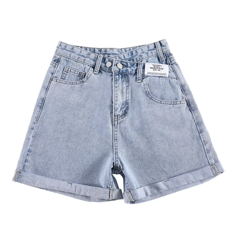 

Summer Thin Section Denim Shorts Women Korean Fashion Loose Rolled Edge High Waist Irregular A-line Streetwear Y2k Short Jeans