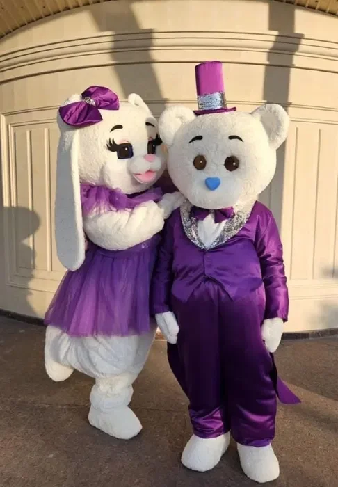 

White Hare Rabbit Mascot Costume with Purple Dress Long Ears Halloween Christmas Fancy Cartoon Plush Fancy Outfits