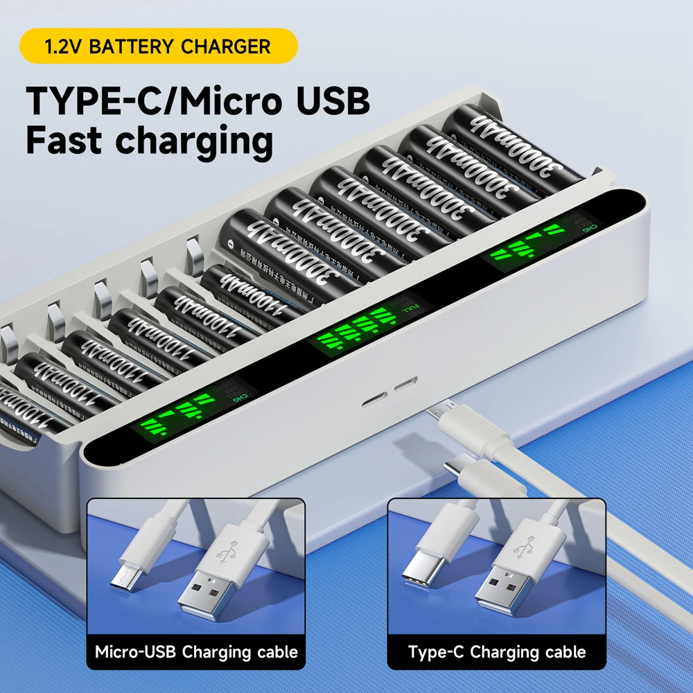 12 Slot LCD Display Smart Battery Fast Charger Multiple Protection For AA AAA 1.2V NiMH Battery Charger