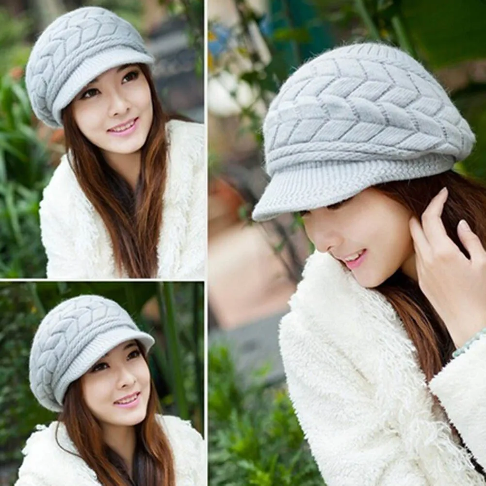 

Women Winter Warm Knit Wool Cap Grey Elastic Design Ear Protection for Cold Weather Fashion Warm Hat Women Winter Cap
