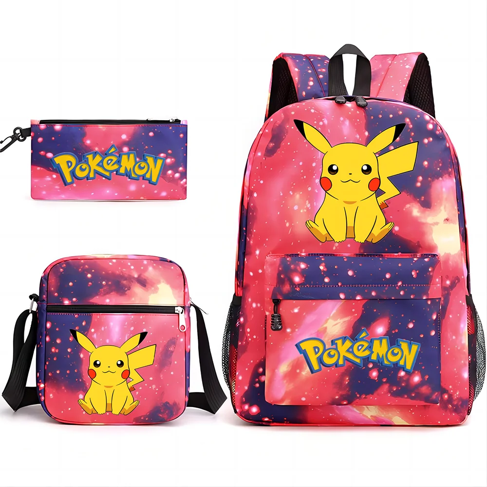 3pcs Pokemon Backpack Cartoon Anime Fashion Pikachu Schoolbag 3D Print Kindergarten Pencil Case for Teenager Shoulder Bag Gift