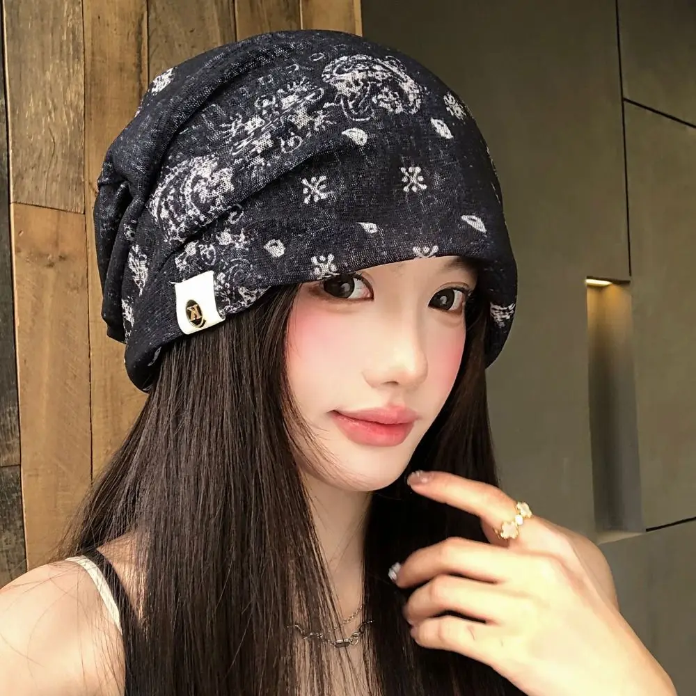 Bohemian Style Baggy Cap Large Head Circumference Ethnic Style Stacked Hat Polyester Keep Warm Beanies Cap for Women and Girl
