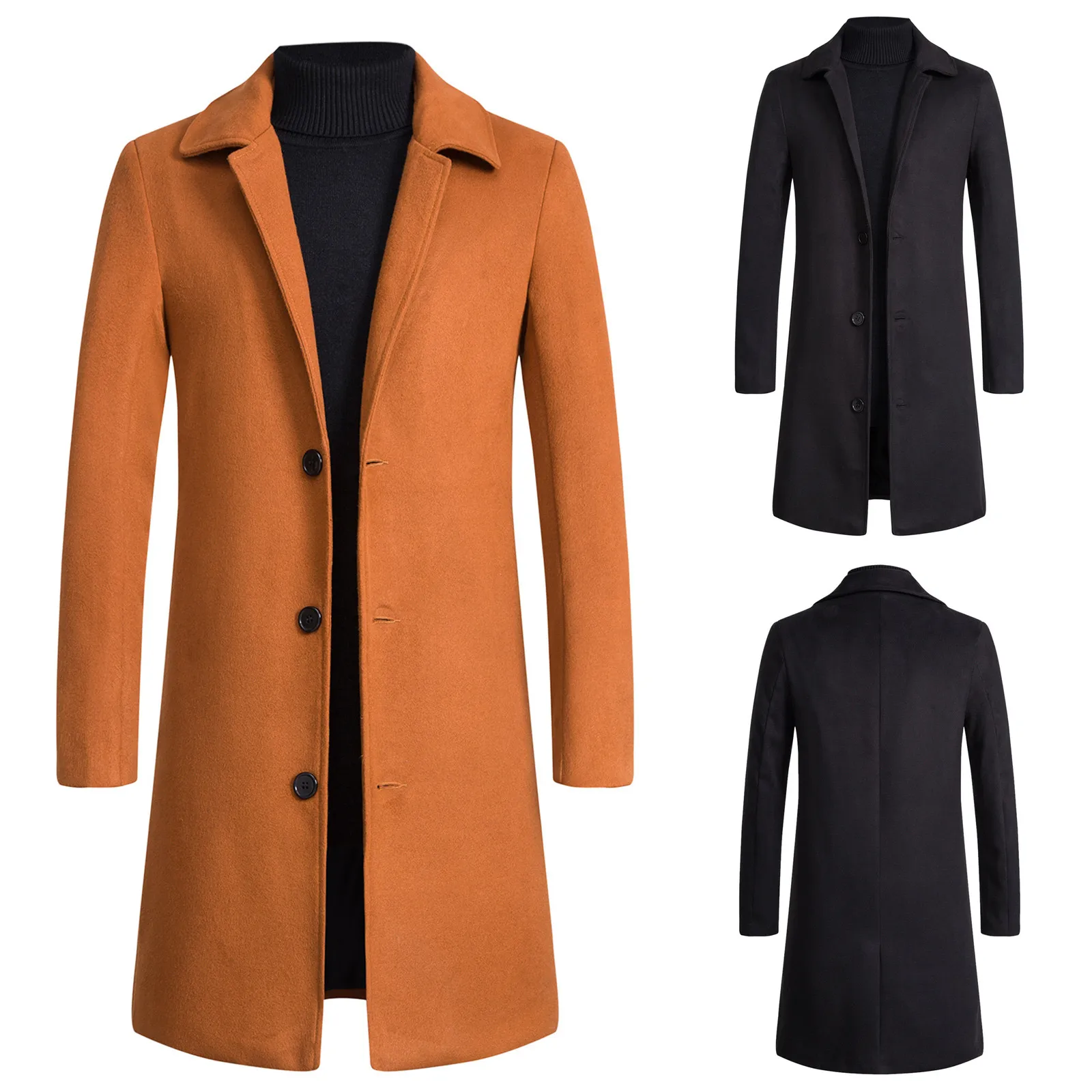 2024 Male Windbreaker Coat Long Sleeve Solid Trench Jacket Fashion Elegant Pocket Long Outwear Winter Men\'s Slim Windbreakers