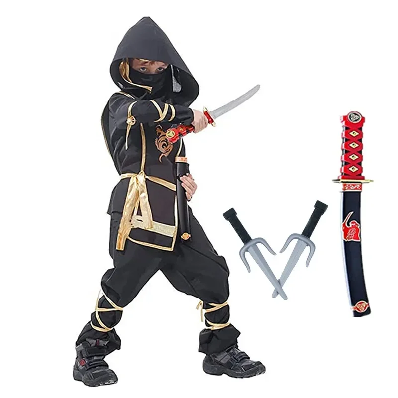 Costume da ninja rosso Ragazzo Halloween Costume da samurai giapponese Tuta da ninja per bambini con accessori in schiuma Ninja Miglior regalo per bambini