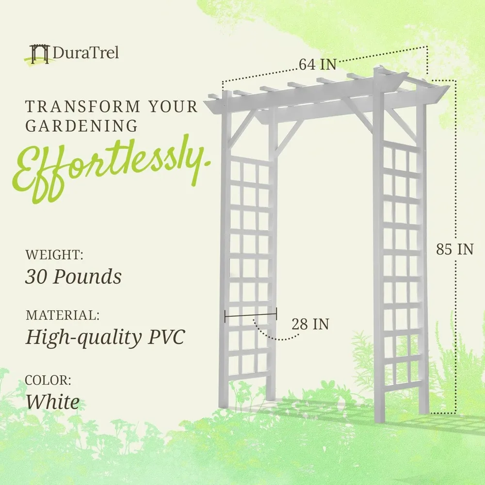 قوس حديقة PVC فناء 64 × 85 بوصة، إطار شبكي خارجي لتزيين أو تعريشة لنباتات التسلق، أبيض