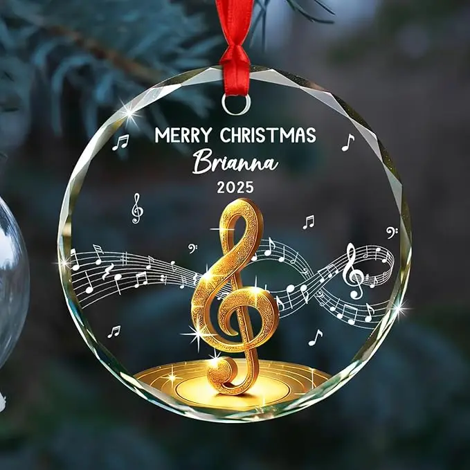 

Text Year Name Treble Clef Music Glass Christmas Ornament 2025 Music Hanging Christmas Tree Ornaments Gift