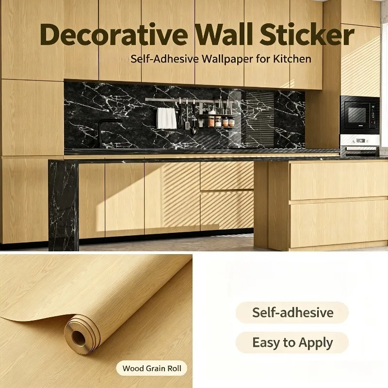Self‑Adhesive Wood Grain Furniture Film Imitation Wood Sticker for Wardrobe Cabinet Table Desktop Wallpaper Home Decor