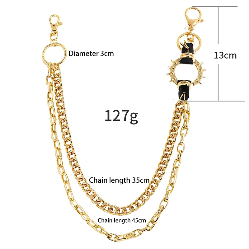 سلاسل خصر فاسق، سلاسل بنطلون هيب هوب مسننة، أحزمة معدنية قديمة للسراويل، حقيبة يد وديكور الملابس، نمط روك