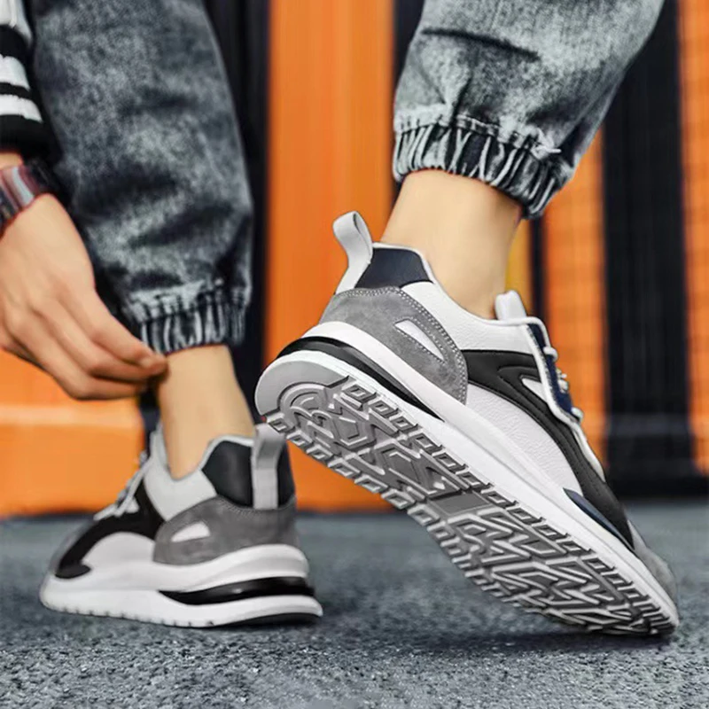 Oulylan Scarpe da corsa con suola spessa antiscivolo Calzature sportive casual estive maschili Scarpe da ginnastica stringate color block per uomo