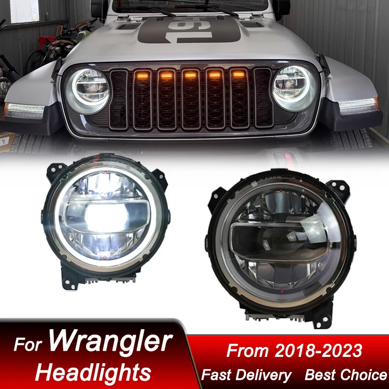

Car Led Headlights For Jeep Wrangler 2018-2023 to new style full LED Headlamp Assembly Upgrade Projector Lens Accessories Kit