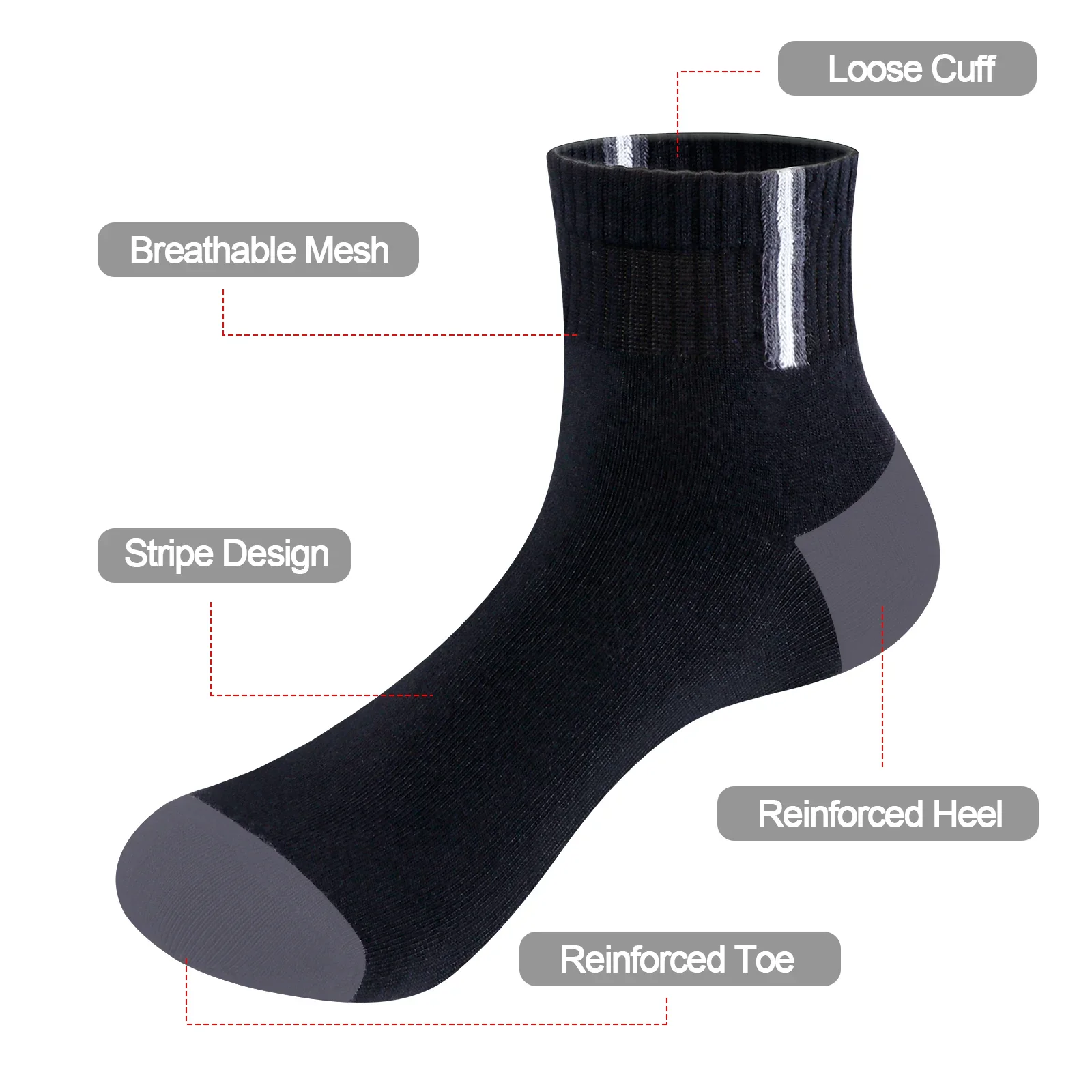 YUEDGE-Breathable Bamboo Ankle Socks for Men, Lightweight Quarter Socks, Size 37-46 EU, 5 Pairs/Pack