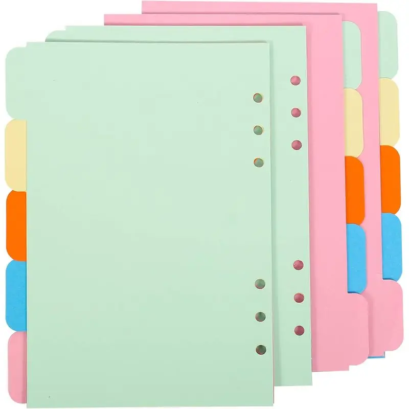 A5 Binder Dividers, 20 Label Paper Index Dividers, Vertical Label Pages For 6-Hole Ring Binders, Loose-Leaf Notebooks, Journals