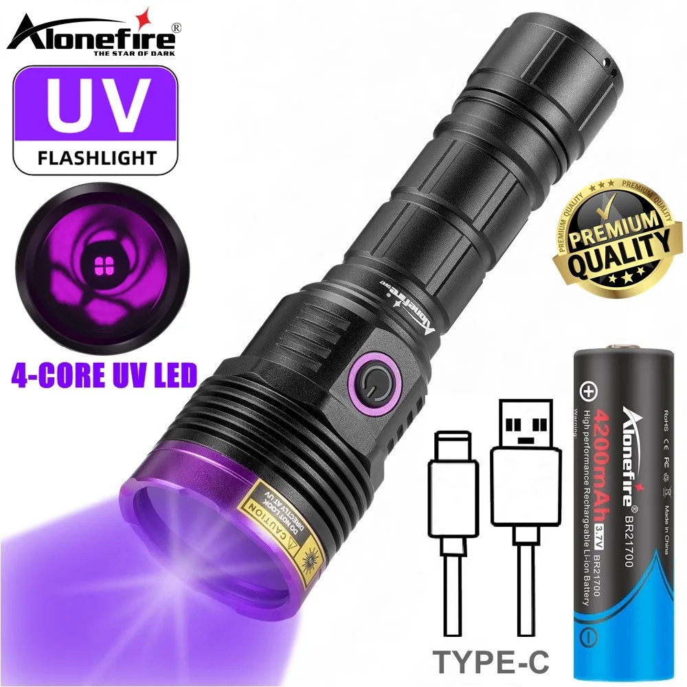 Alonefire High Power UV LED Blacklight Flashlight Invisible Ink Marker Curing Pets Stain Leakage Ore Money Scorpion Lamp Torch