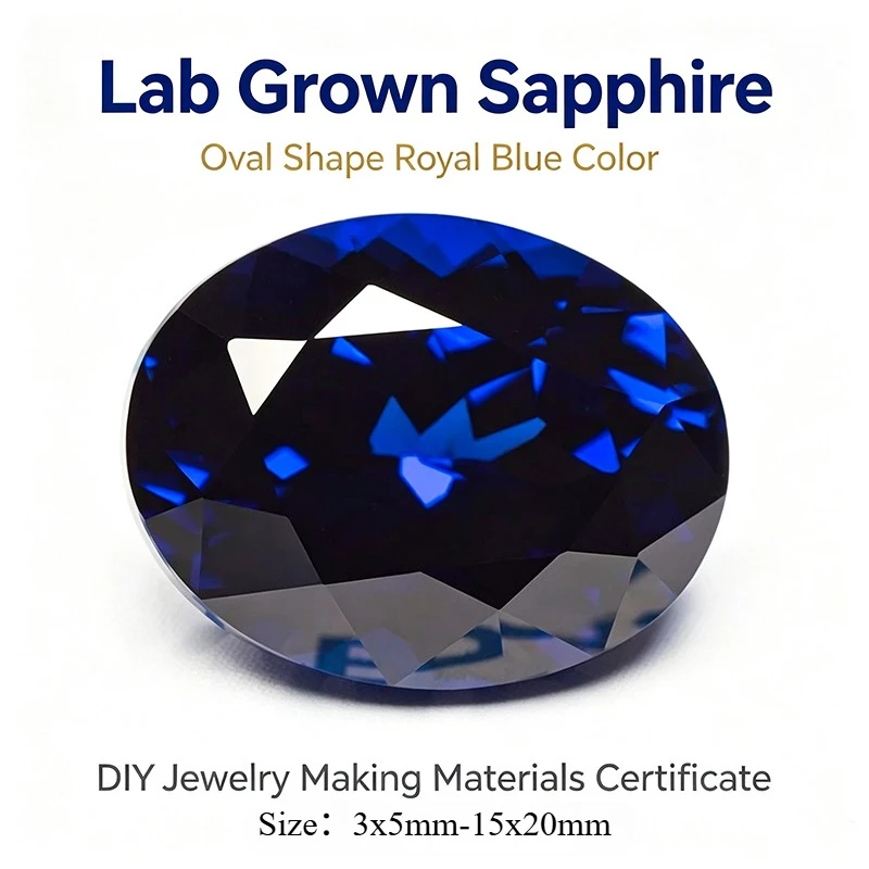 Lab Grown Sapphire Oval Cut Royal Blue Color DIY Charms Jewelry Making Ring Necklace Earrings Main Materials Select Certificate