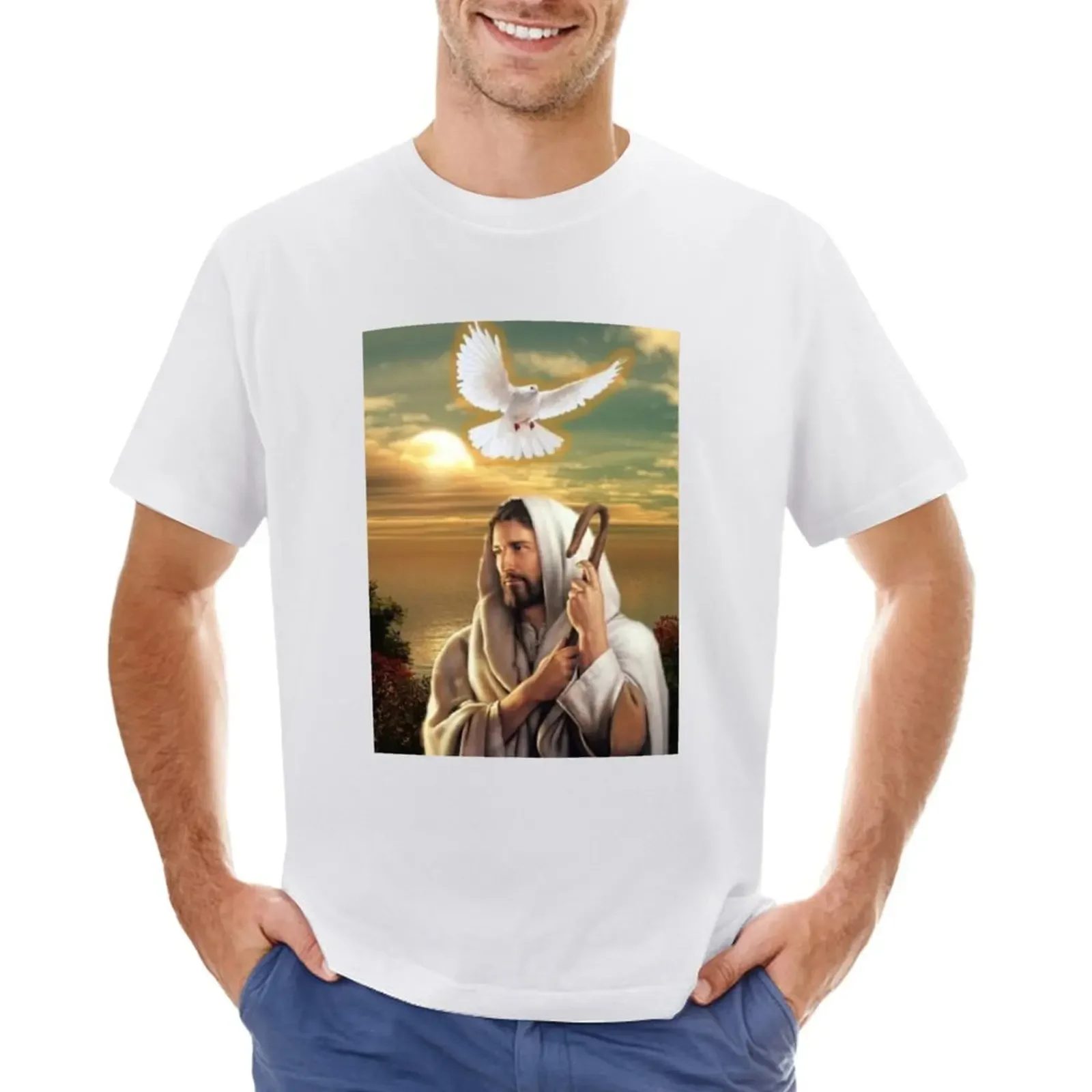 Jesus Christ sunset with White Dove T-shirt plus sizes vintage Blouse blanks T-shirt men