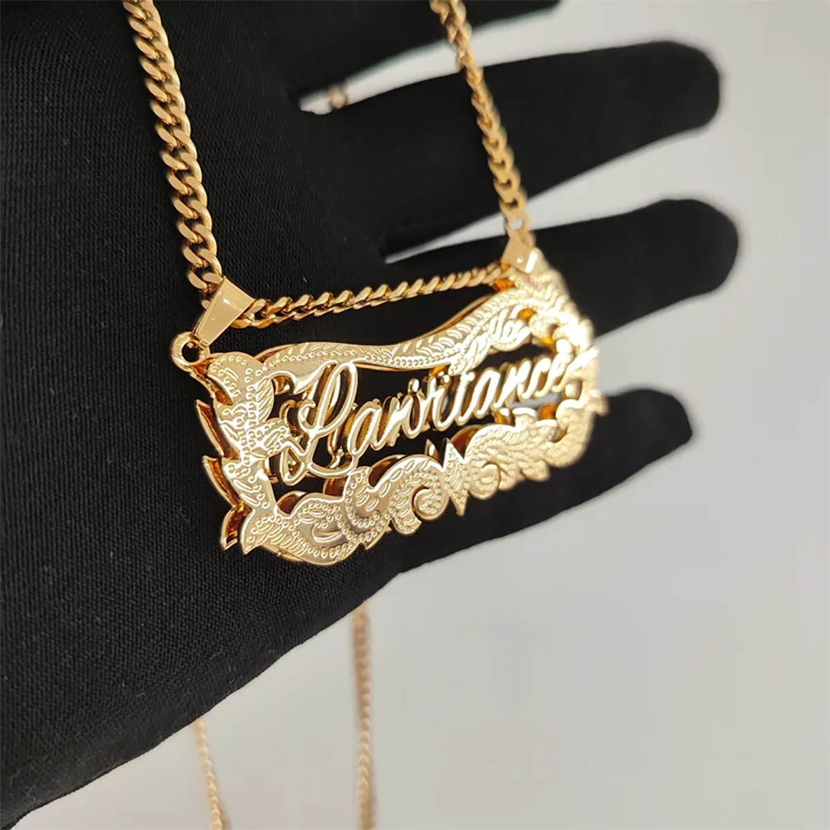 DHQH Anti Fading 3D Name Necklace Personalized Customization 18K Gold Double Inscription Brand Necklace Stainless Steel Jewelry