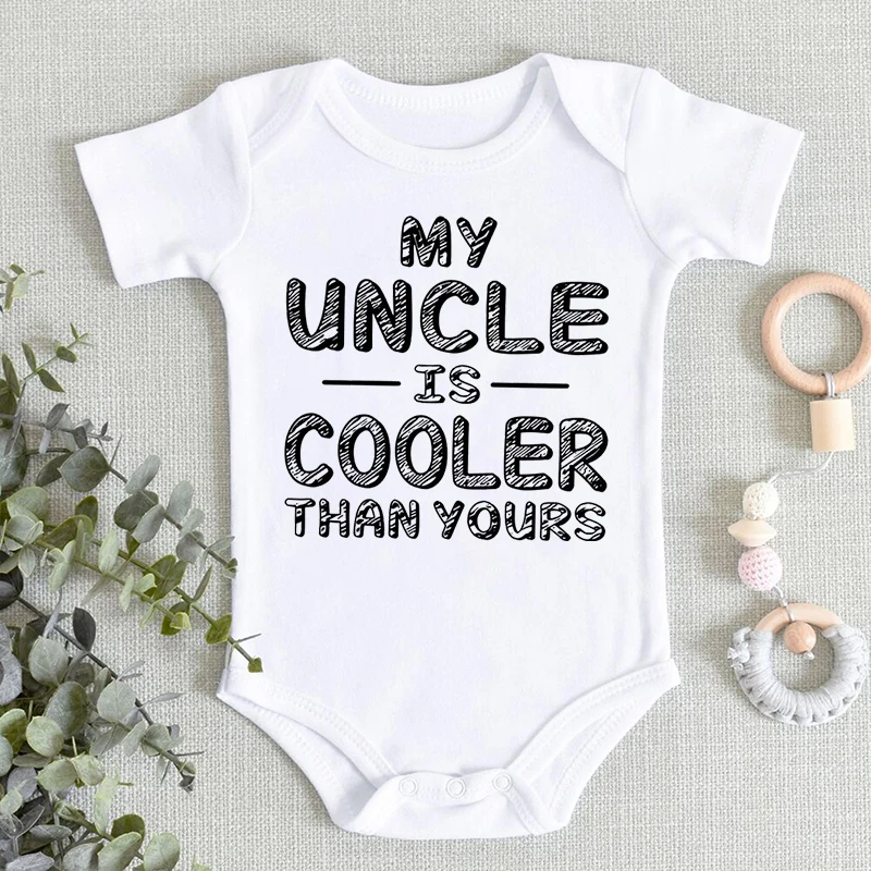 Pakaian Bayi Baru Lahir "Pamanku Lebih Keren Darimu" Romper Lengan Pendek Lucu Modis Bermotif Katun Jumpsuit Bayi Laki-laki Perempuan