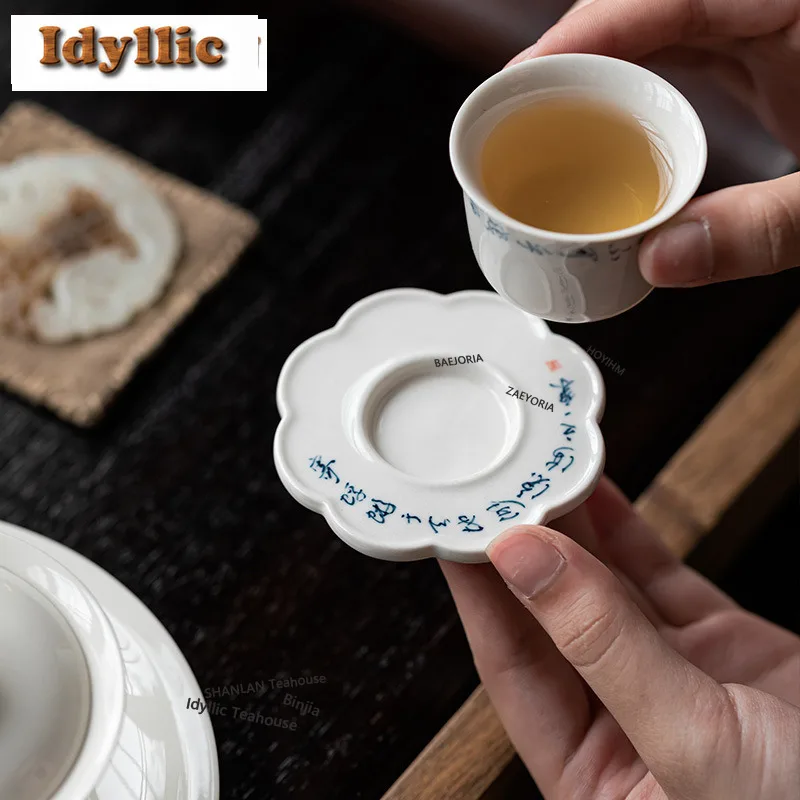 HOYIHM  Plant Ash Handwritten Poems Tripodia Coasters Zen Mug Plate For Coffee Cups Saucer Anti-scald Placemats Cup Gifts Tea