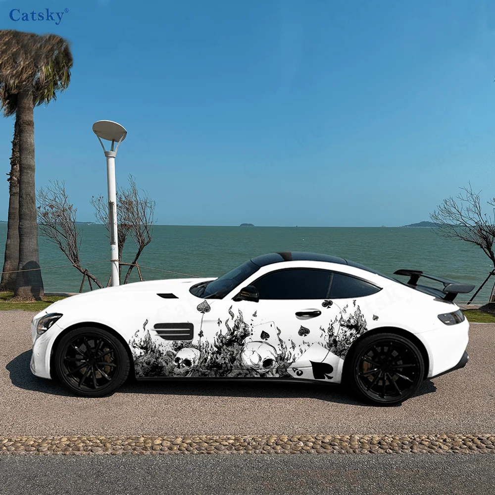 

Игральные карты с темным черепом, автомобильные виниловые наклейки, самоклеящаяся наклейка из ПВХ, подходит для грузовиков, внедорожников, декор, автоаксессуары, подарок