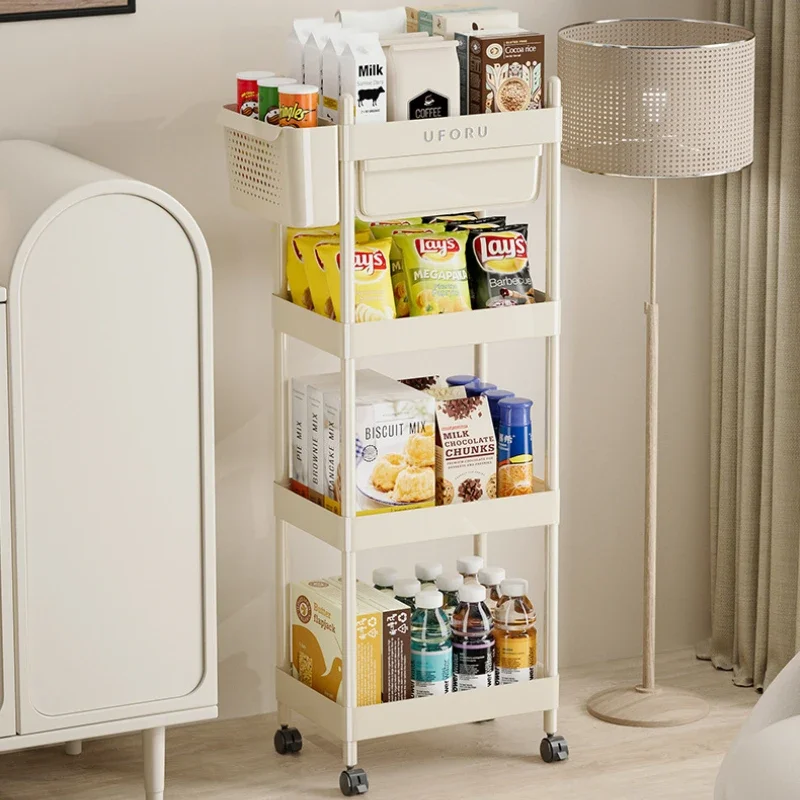 Mobile Multilayer Stacked Crevice Storage Rack Multifunctional Bathroom Kitchen Storage Cart Living Room Snack and Beverage Rack