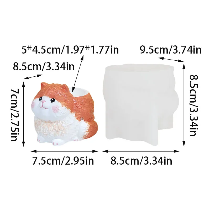 Creative Cute Orange Cat-Shaped Succulent Flower Pot Crafts Silicone Mold, Cat Desktop Ornament Creative Gardening Micro-Landscape Flower Pot Making Silicone Mold