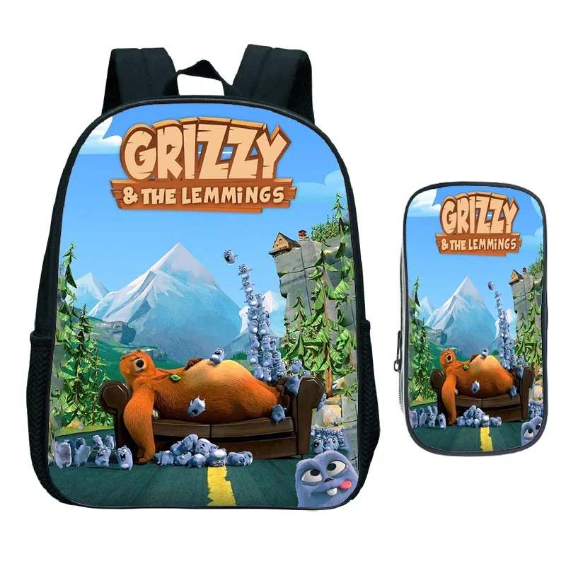 

Детская сумка Grizzy and the lemtimes, комплект из 2 предметов, рюкзак Grizzy Bear для детей дошкольного возраста, ранцы для учеников начальной школы