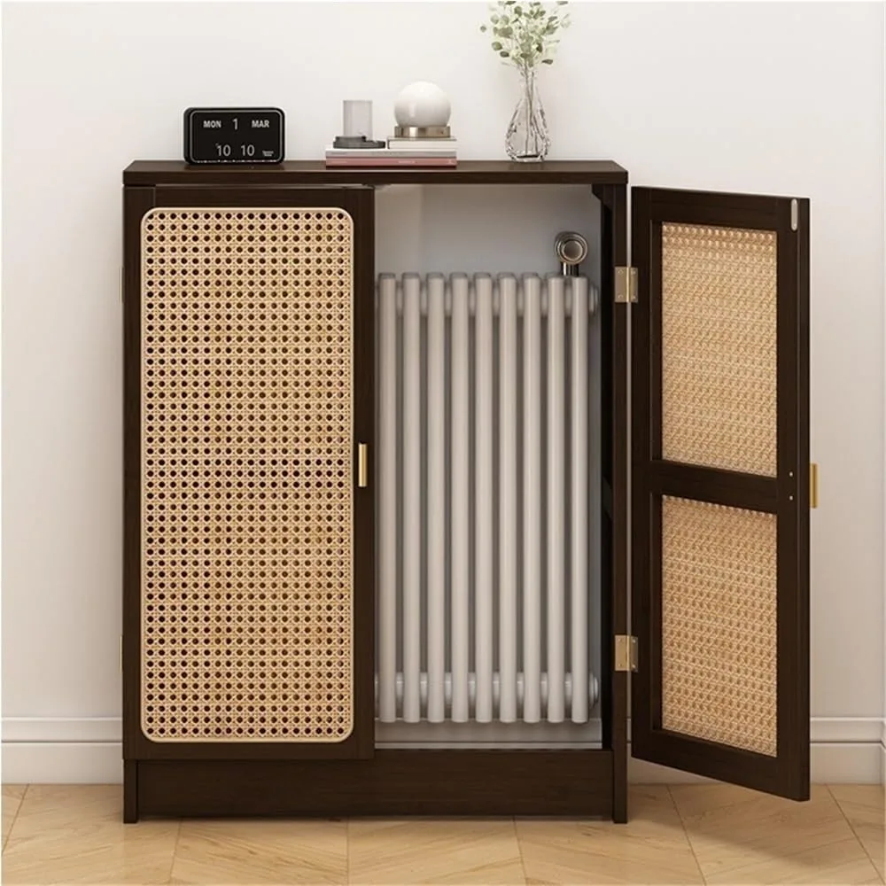 Radiator Cover Cabinet with Double Doors, Bamboo Heater Cover with Storage Shelf for Living Room, Bedroom, Entryway Décor
