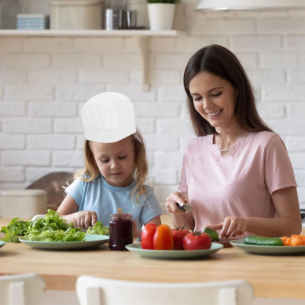 

10pcs Children Chef Hat Kids Pastry Baker Cap Disposable White Kitchen Work Hat Lightweight Nonwoven Fabric Cute Design Birthday