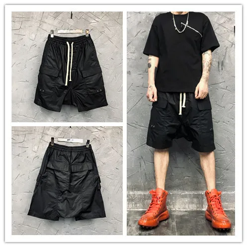 Spring and Summer Dark Style Low-Grade Pants Personality Stitching Loose Fifth Trendy Lace up Overalls Men's Shorts