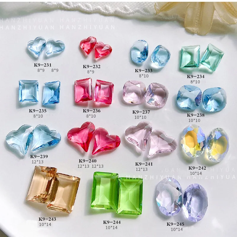 5pcs Rhinestone Round Pointed Diamond Stones Colorful DIY Heart Beads Crafts Crystal Nail Clothes Jewelry Accessories 8/10/12MM