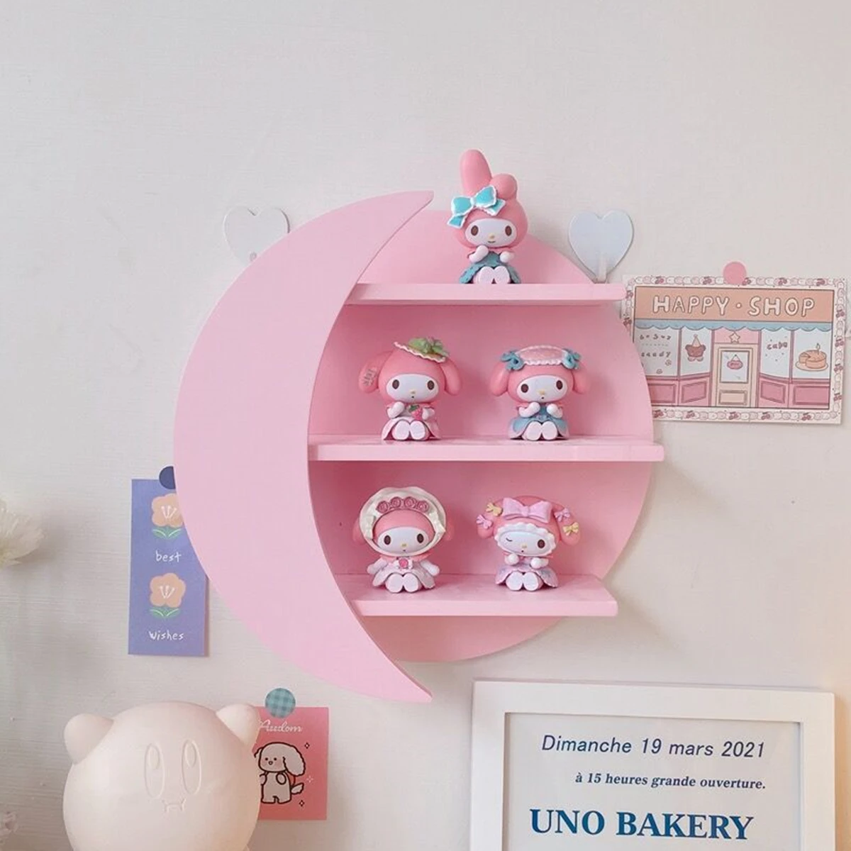 Pink Kawaii Storage Rack for Girls, Wooden, Cute, Makeup Rack, Home Bedroom Decoration, Wall Shelves, Ornaments