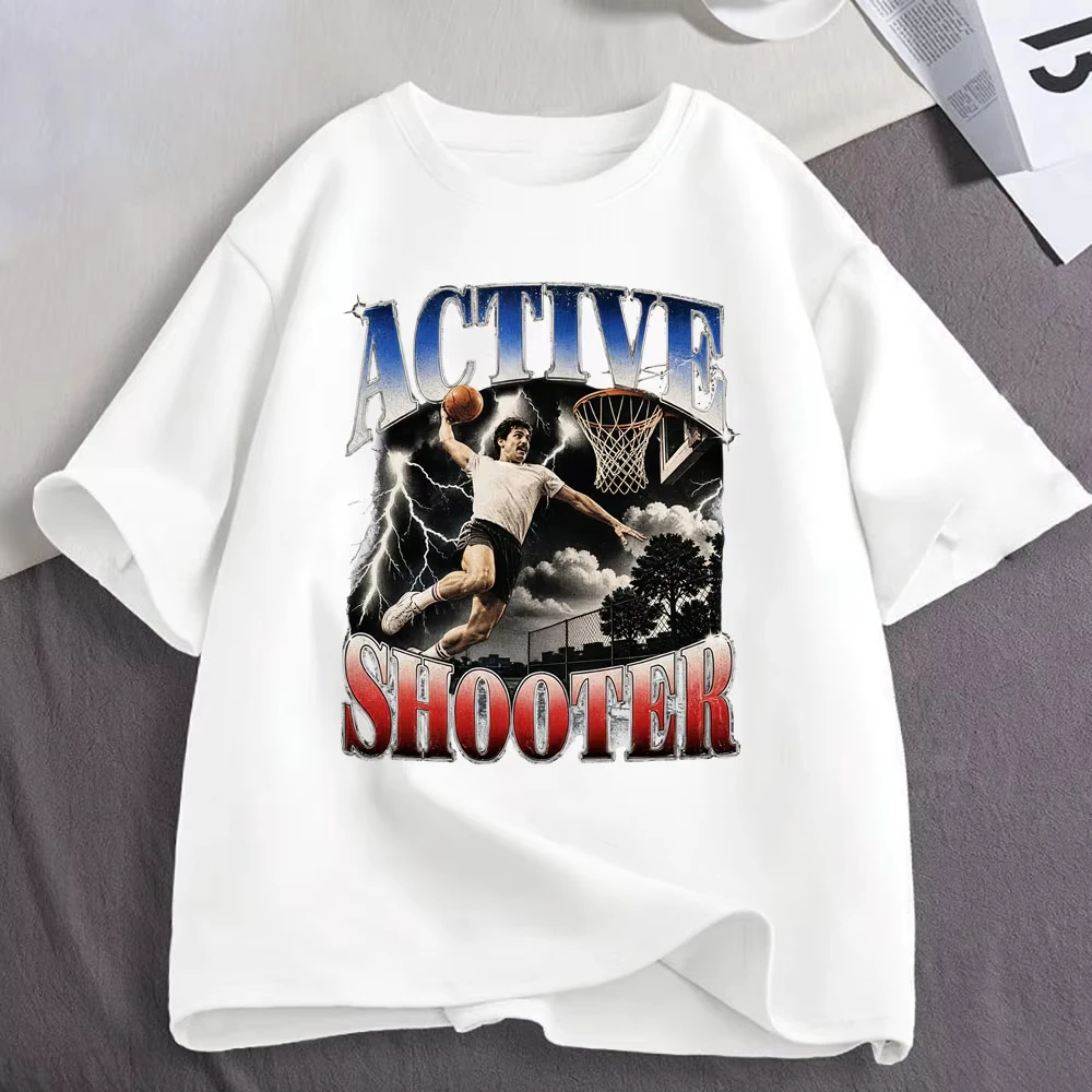 Active Shooter Funny Basketball Graphic Print T-Shirt Men's Women Clothing Fashion Cotton Casual Oversized Short Sleeve T-shirts