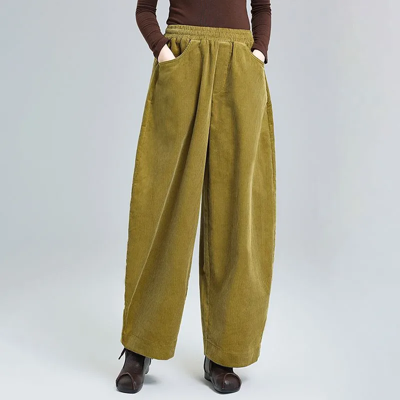 Korean Corduroy Harem Pant Women Casual Solid Ankle-Length Pant Versatile High Waist Loose Trousers Autumn Winter