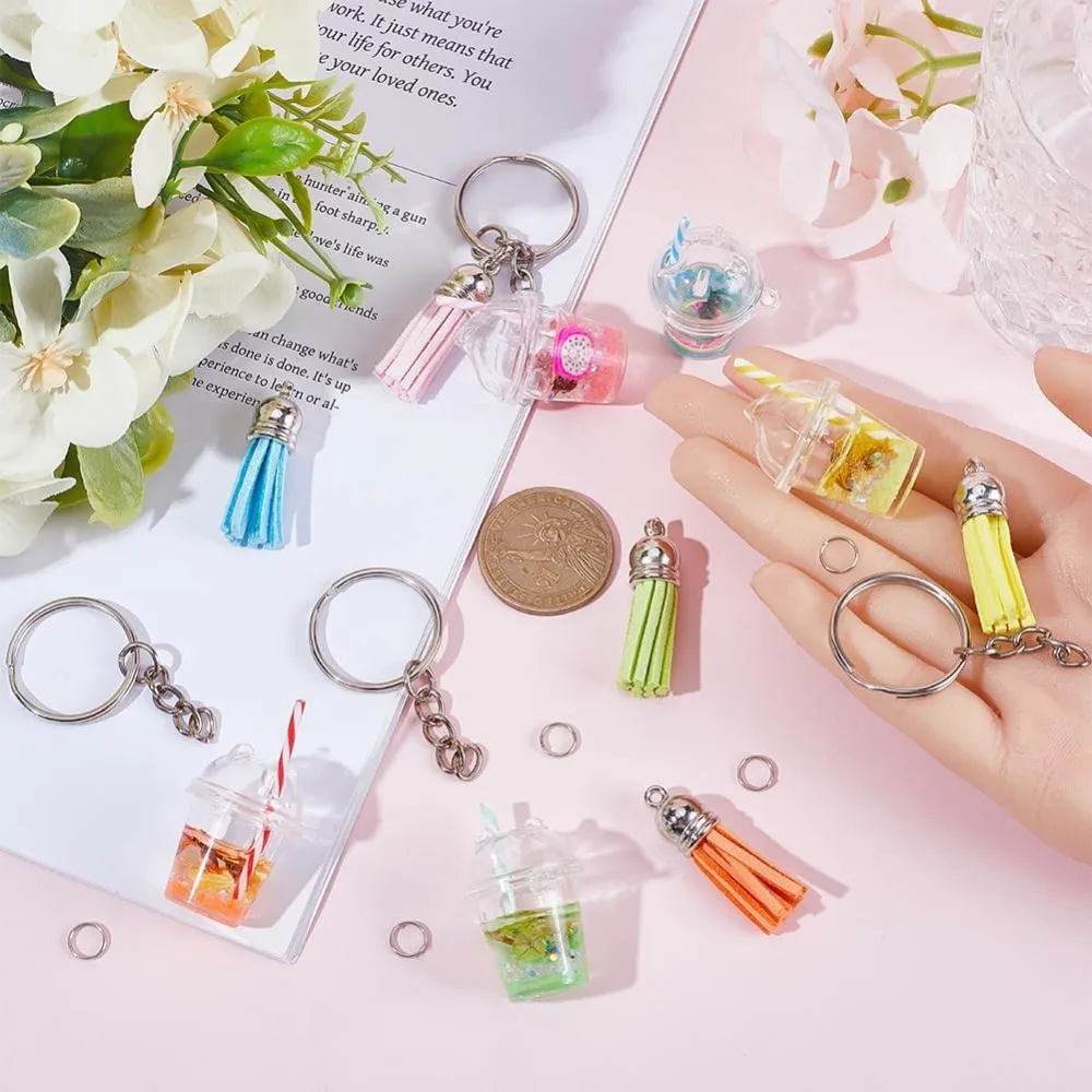 35 ชิ้น DIY 5 ชุดชาฟองชุดพวงกุญแจชาฟอง Charms Bubble Key มินินมผลไม้สําหรับเครื่องประดับทําชุด